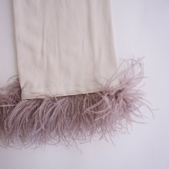 Sleeper Cream Party Pajama Elastic Waist Feather Trim Pants S - Picture 3 of 12